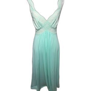 VTG Olga Bodysilk Nightgown Slip Dress Sleeping Gown Blue Small Lace Pinup 9294